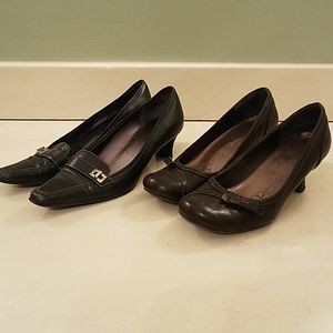 Two pairs of shoes, black and brown